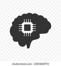 Vector illustration of brain chips icon in dark color and transparent background(png).