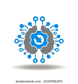 Vector illustration of brain with circuit flowchart and gear with integrated arrow. Icon of integration API. Symbol of Application Programming Interface.