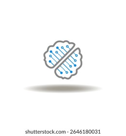 Vector illustration of brain with circuit pattern. Symbol of AGI Artificial General Intelligence.