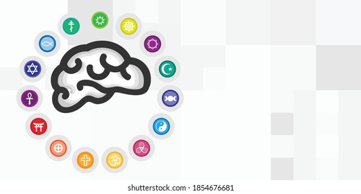 vector illustration of brain and different religions symbols for personal choice