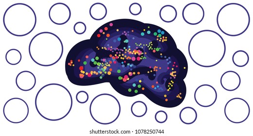 vector illustration of brain and empty circles for creativity and innovation laboratory concepts