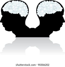 Vector illustration of a brain filled with pills.
