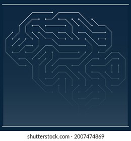 Vector illustration of a brain in the form of a computer microcircuit, a chip. Concept, artificial intelligence, high technologies of the future. Design template for banner, icon and website.