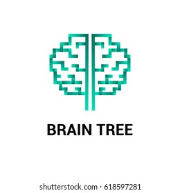 Vector illustration of a brain in the form of a tree. Creative concept label for business company. EPS10. Can be used for banner or printed products. 