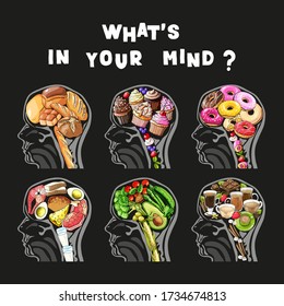 Vector illustration brain full of food