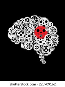 Vector illustration brain and gear. paper art style.