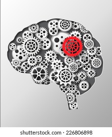 Vector illustration brain and gear.paper cut style.