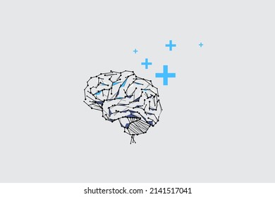 Vector illustration of brain graphic line and dots. Conceptual vision. line stroke editable.