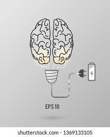 Vector illustration, Brain Light bulb, thinking idea, charge battery in my brain