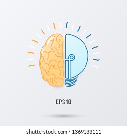 Vector illustration, Brain Light bulb, thinking idea