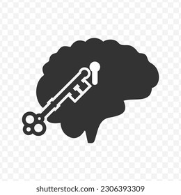 Vector illustration of brain lock icon in dark color and transparent background(png).