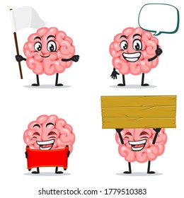 Vector illustration of brain mascot or character collection set with blank sign theme