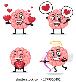 Ilustración vectorial de mascota cerebral o conjunto de colección de caracteres con amor o valentina o tema de amor