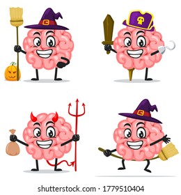 Vector illustration of brain mascot or character collection set with love or halloween theme