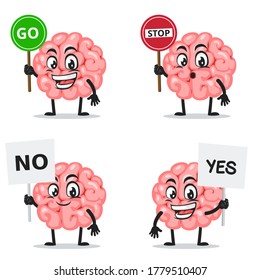 Vector illustration of brain mascot or character collection set with sign theme