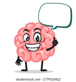 Vector illustration of brain mascot or character says with blank balloon speech