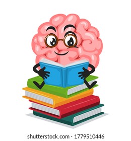 Vector illustration of brain mascot or character reading book