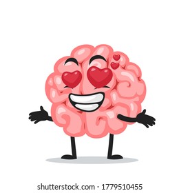Vector illustration of brain mascot or character with love eye
