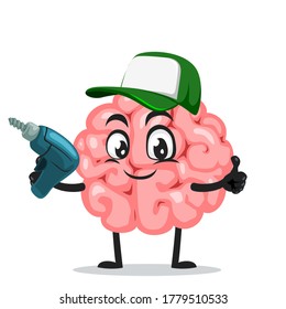 Ilustración vectorial de la mascota del cerebro o taladro de mano del personaje