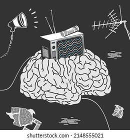 Vector Illustration Brain and Media Propaganda