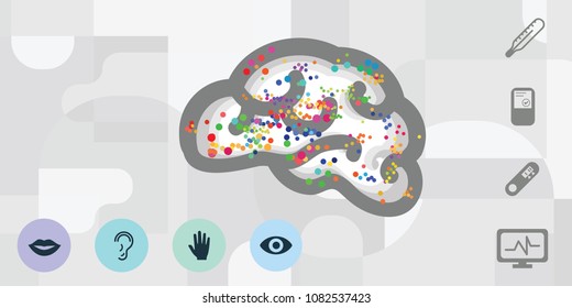 vector illustration of brain and monitoring measuring devices computer tomography for research visuals