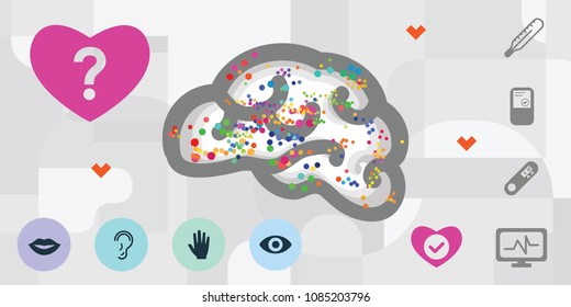 vector illustration of brain and monitoring measuring devices computer tomography for research visuals