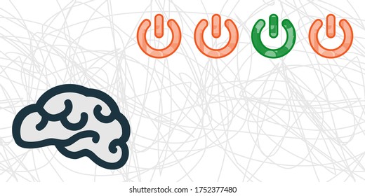 vector illustration of brain and on off buttons for thinking process activating methods