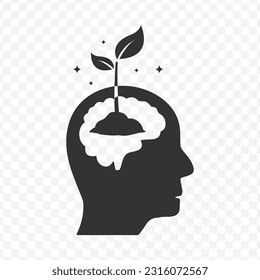 Vector illustration of brain plant icon in dark color and transparent background(PNG).