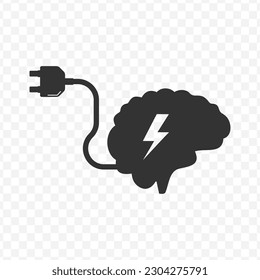Vector illustration of brain plug icon in dark color and transparent background(png).