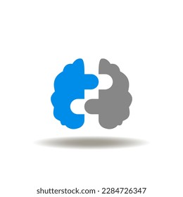 Vector illustration of brain puzzle pieces. Icon of mental health. Symbol of brainstorming. Sign of AI machine learning.