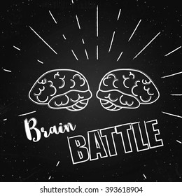 Vector illustration of brain with rays on the chalkboard. These are iconic representations of creativity, ideas, thoughts, strategy, education, learning and brainstorm.  