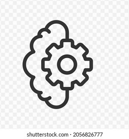 Vector illustration of brain settings icon in dark color and transparent background(png).