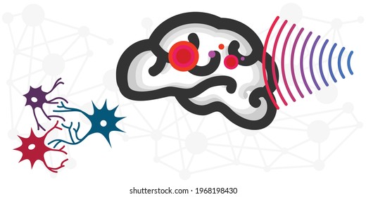 vector illustration for brain stimulation and neuromodulation with electric waves