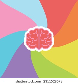 Vector illustration of a brain surrounded by colors. Creative thinking and imagination.