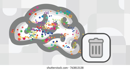 vector illustration for brain and trash bucket icon for mental and memory problems concept