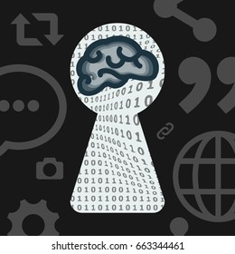 vector illustration of brain visible in keyhole for hidden brain opportunities concepts
