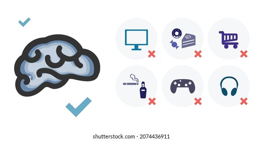 Vector Illustration Of Brain Wellness With Dopamine Detox Rules And Forbidden Activities