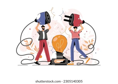 Vector illustration, brainstorming, business concept for teamwork, finding new solutions, generating and generating ideas