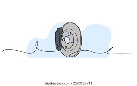 Vector illustration of a brake disc and caliper. Modern flat in continuous line style.