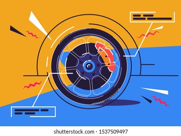 vector illustration of a brake disc with a contour of a car wheel and a cast disc