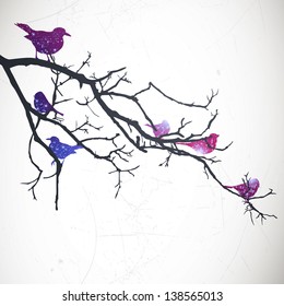 Vector Illustration of a Branch with Birds