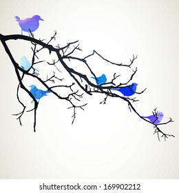 Vector Illustration of a Branch with Birds