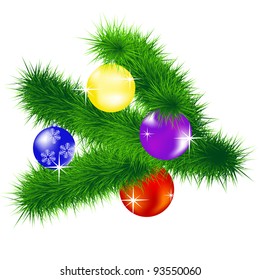 Vector illustration of the branch of the fir tree with toy