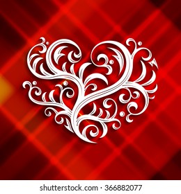 Vector illustration with branch heart. Tattoo style. For Valentine`s Day. Lovely ornate design.