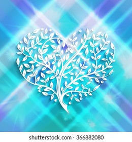 Vector illustration with branch heart. Tattoo style. For Valentine`s Day. Lovely ornate design.