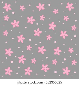 Vector illustration. Branch of Japanese cherry blossoms with beautiful flowers.Sakura. grey background.