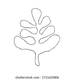 Vector illustration of a branch with leaves in doodle style. Hand drawn vector illustration in black ink on a white background. Coloring book for children and adults. Eps 8.