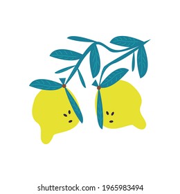 Vector illustration of a branch with lemons. Horticulture and agriculture concept 