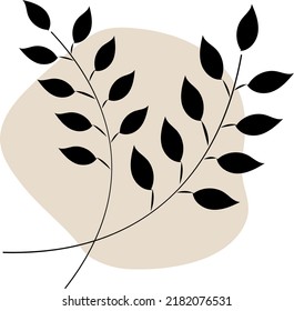 Vector illustration of a branch silhouette; The minimalist plants with beige blot without background