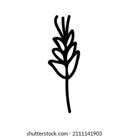 Vector illustration of a branch for Valentine's Day with a black line on an isolated background. Single, simple, festive picture in doodle style. Design for cards, stickers, posters, web, packaging.